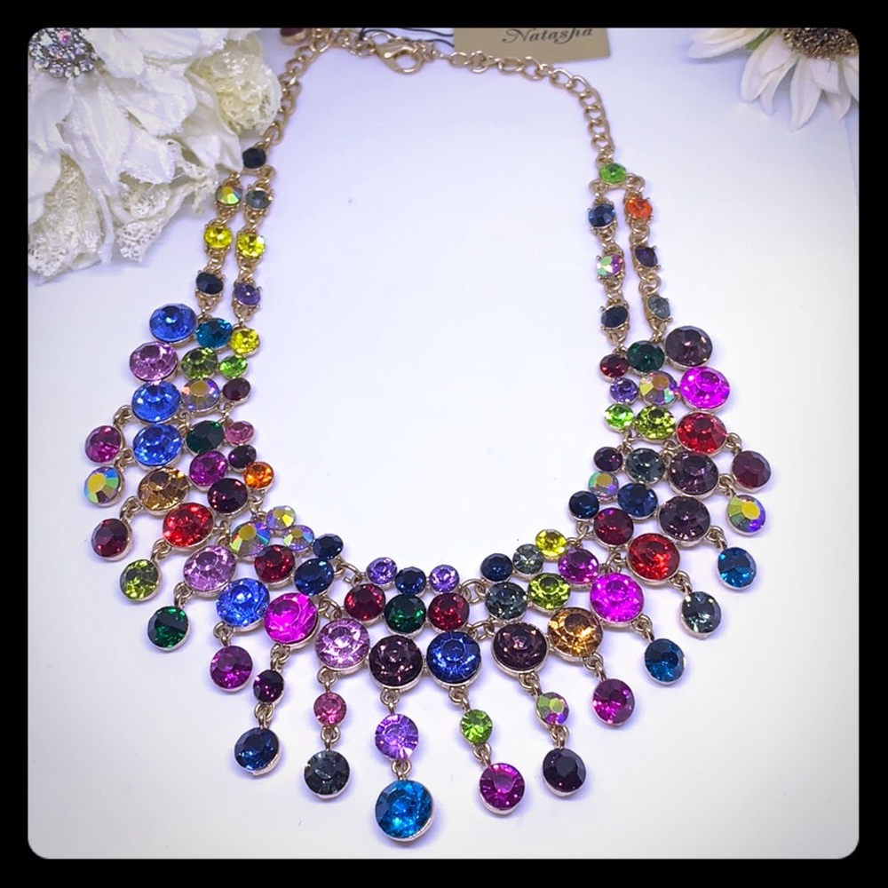 Natasha Colorful Crystal Necklace [JW-111]